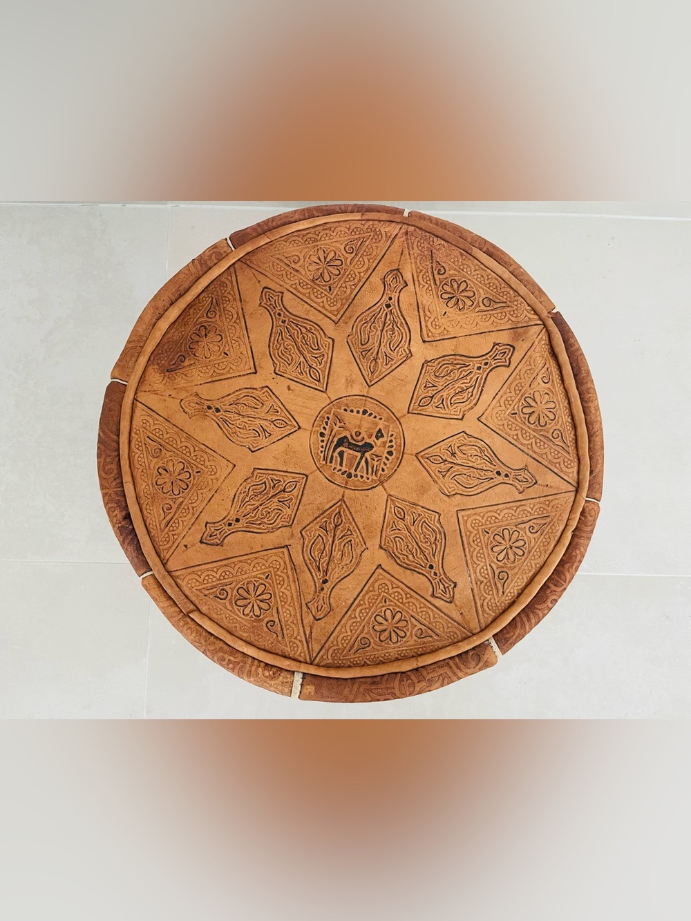 Marrocan Brown Leather Pouf.